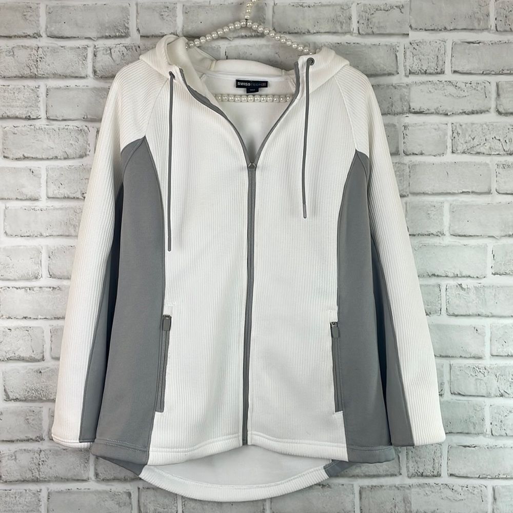 Swiss Tech Women’s Full Zip Jacket Hooded Arctic White Gray Size Medium